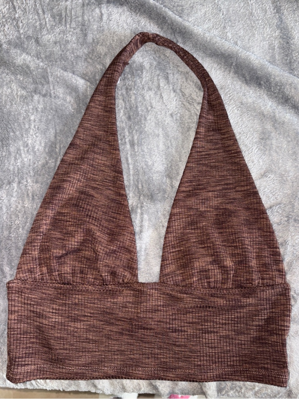 H&M Ribbed Halter crop top in Heathered Brown